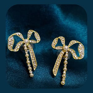 Diamond Bow Pearl Earrings